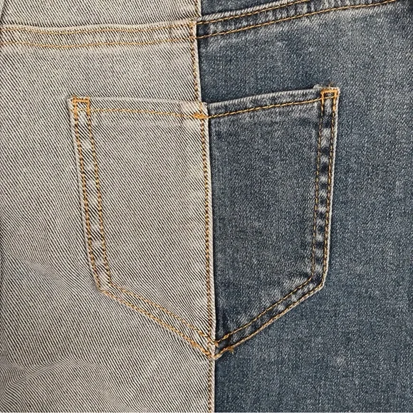 Soho Color Block Denim Skirt NEW Womens Size 6 Blue Distressed Raw Hem - Picture 12 of 13